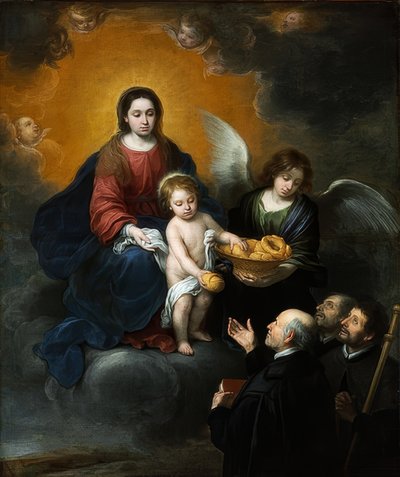 O Menino Jesus distribui pão aos peregrinos. 1678 de Bartolomé Esteban Murillo