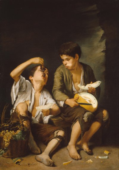 Alemão: Comedores de uvas e melões Rapazes que comem uvas e melões de Bartolomé Esteban Murillo