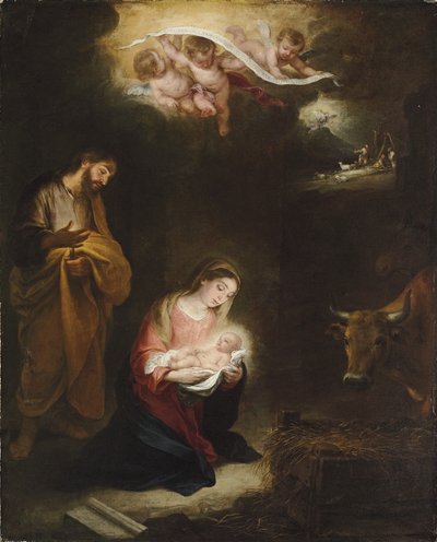 A Natividade com a Anunciação aos Pastores Além de Bartolomé Esteban Murillo