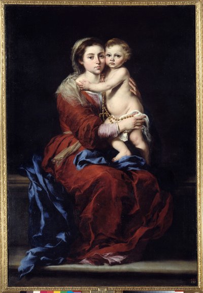 A virgem do rosário. A Madonna tem a criança. Pintura de Bartolome Murillo (1618-1682) de Bartolomé Esteban Murillo