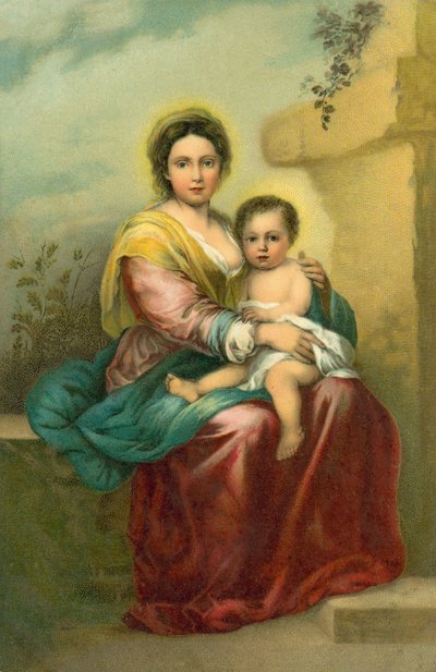 A Virgem e o Menino (cromolitografia) de Bartolome Esteban (after) Murillo