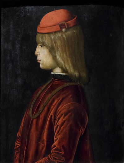 Retrato de Guidubaldo da Montefeltro, c.1480-81 (óleo sobre painel) de Bartolomeo (attr. to) Della Gatta