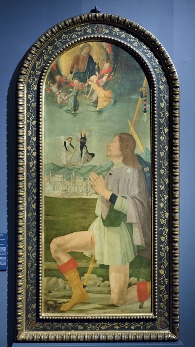 São Roque afasta a peste de Arezzo, c.1479-80 (têmpera sobre painel) de Bartolomeo (attr. to) Della Gatta
