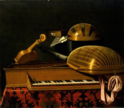 Ainda vida com instrumentos musicais e livros, meados do século XVII. de Bartolomeo Bettera