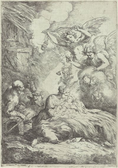 Nascimento de Cristo com os anjos de Bartolomeo Biscaino