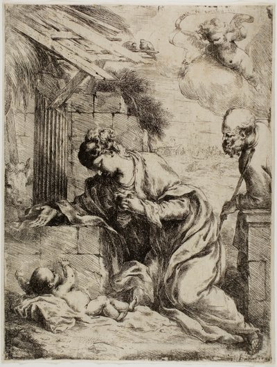 A Virgem Adorando o Menino Jesus de Bartolomeo Biscaino