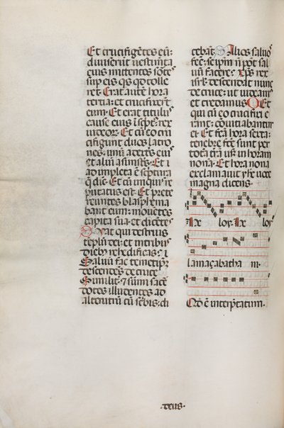 Missale: Fol. 128v: contém música para Hely Hely Lama etc. em St. Mattion Passion, 1469. de Bartolomeo Caporali