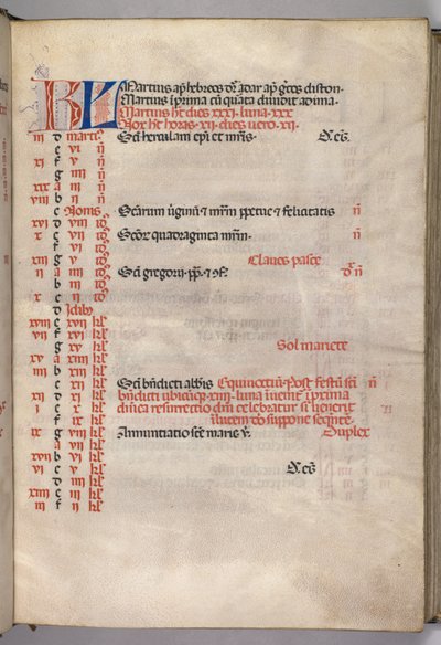 Missale: Fol. 4r: Página do calendário de março, 1469. de Bartolomeo Caporali