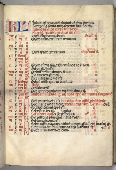 Missale: Fol. 6r: Página do calendário de julho, 1469. de Bartolomeo Caporali