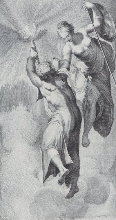 Minerva auxiliando Prometeu em sua tentativa de escalar os céus, 1756. Criadores: Bartolomeo Crivellari, Gabriel Söderling. de Bartolomeo Crivellari, Gabriel Söderling
