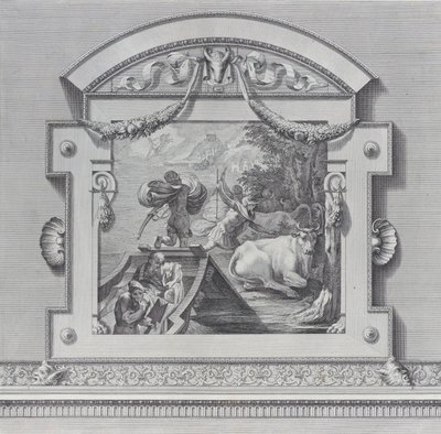 Ilustração 24: Os companheiros de Ulisses roubando os bois sagrados para Apolo, 1756. Criadores: Bartolomeo Crivellari, Gabriel Söderling. de Bartolomeo Crivellari, Gabriel Söderling