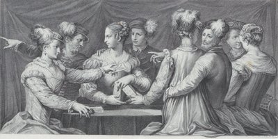 Um grupo de pessoas elegantemente vestidas jogando cartas, 1740-68 de Bartolomeo Crivellari