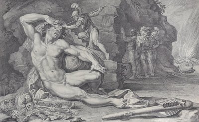 Placa 6: Ulisses enfiando uma estaca em chamas no olho de Polifemo, 1756 de Bartolomeo Crivellari