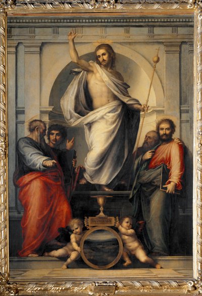 Cristo ressuscita entre os evangelistas (Pintura em madeira de Bartolomeo Fra