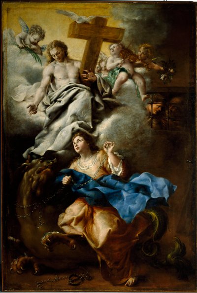 O êxtase de Santa Margarita de Cortona (Margherita da Cortona), Pintura Franciscana de Bartolomeo Guidobono (1654-1709) Genes, Museus Strada Nuova (antigo Palazzo Bianco) de Bartolomeo Guidobono