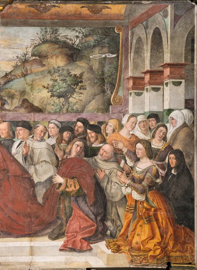 Cardeal Guido de Monfort abrindo a arca do Santo, Escola do Santo, pormenor de 2196216 de Bartolomeo Montagna