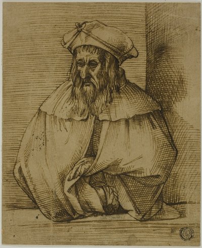 Esboço a meio comprimento de um cavalheiro com chapéu e capa de Bartolomeo Passarotti