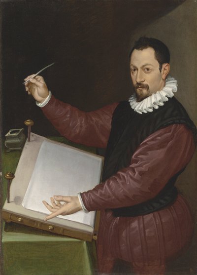 Retrato de um escriba em um gibão vermelho e rufo branco (óleo sobre tela) de Bartolomeo Passarotti