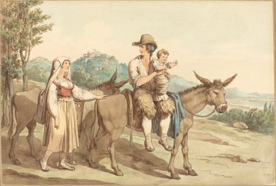 Uma família camponesa e dois burros de Bartolomeo Pinelli