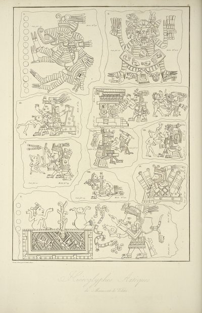 Hieróglifos Aztecas do Manuscrito de Veletri, ilustração de 