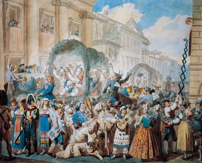 Cena cavalheiresca em San Carlo al Corso em Roma, de Bartolomeo Pinelli (1781-1835) de Bartolomeo Pinelli