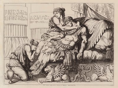 Morte de Marco António nos braços de Cleópatra, 30 a.C. (gravura) de Bartolomeo Pinelli