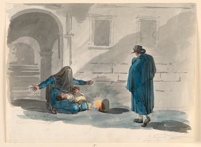 Desenho, Uma mulher indigente em Roma, 1807-08 de Bartolomeo Pinelli