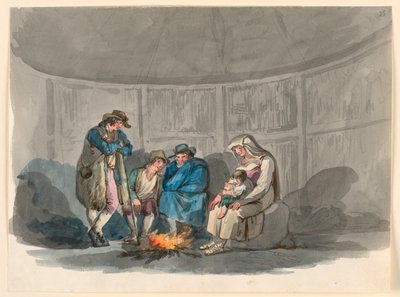 Desenho, Uma família de pastores à noite, 1807-08 de Bartolomeo Pinelli