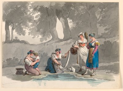 Desenho, Num riacho nas montanhas perto de Roma, 1807-08 de Bartolomeo Pinelli