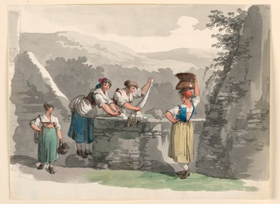 Desenho, Lavandaria nas montanhas perto de Roma, 1807-08 de Bartolomeo Pinelli