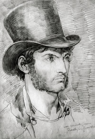 Retrato masculino (Verdadeiro romano), desenho de Bartolomeo Pinelli (1781-1835) de Bartolomeo Pinelli