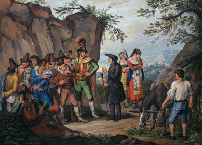 Negociações de rendição entre o bandido Gasparone e o Arcipreste Pellegrini de Bartolomeo Pinelli