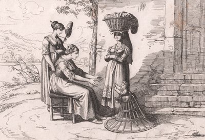 Mulheres romanas em trajes tradicionais, gravura de Bartolomeo Pinelli (Roma de Bartolomeo Pinelli