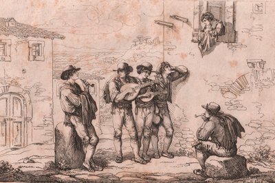 Serenata em Roma, gravura por Bartolomeo Pinelli (Roma de Bartolomeo Pinelli