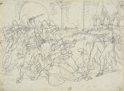 Estudo para os acontecimentos da vida de Massaroni, um bandido italiano de Bartolomeo Pinelli
