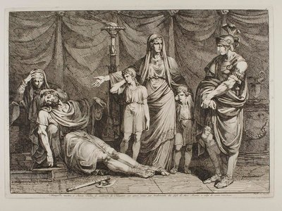 Tanaquilla mostra o cadáver de Tarquínio a Servius Tullius de Bartolomeo Pinelli