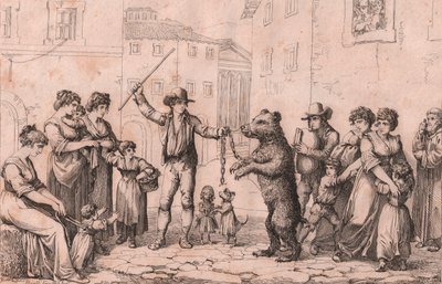 A Dança do Urso em Roma, gravura de Bartolomeo Pinelli (Roma de Bartolomeo Pinelli