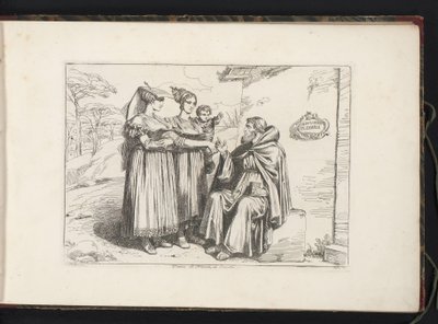 Duas mulheres de Frascati e um eremita Donne di Frascati, ed. Eremita (título no objeto) Estampas de fantasias com figuras de Roma e arredores (título da série) Nuova raccolta di cinquanta costumi de contorni di Roma (título da série) de Bartolomeo Pinelli