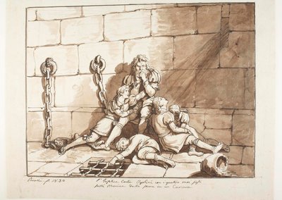 Ugolini della Gherardesca e os seus filhos na Torre da Fome de Bartolomeo Pinelli