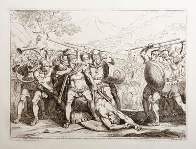 Depois de Valerio Corvo ter matado em duelo um soldado gaulês de estatura gigantesca, quando se preparava para o despir, os gauleses, incapazes de se conter, correram para o vingar, mas foram completamente derrotados pelos romanos de Bartolomeo Pinelli