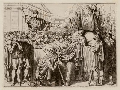 Valério fazendo o elogio fúnebre de Brutus, 509 a.C. (gravura) de Bartolomeo Pinelli