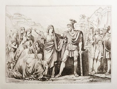 Vetúria desarma o seu filho Coriolano, libertando Roma de um grande perigo de Bartolomeo Pinelli
