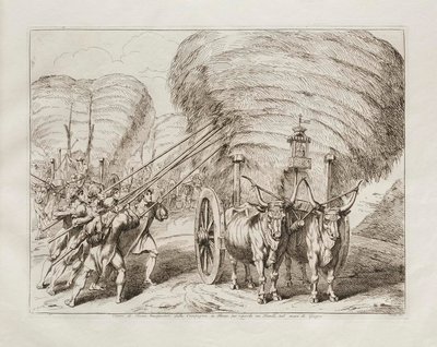 Carroças com feno transportadas do campo para Roma, para serem levadas para os celeiros no mês de junho de Bartolomeo Pinelli