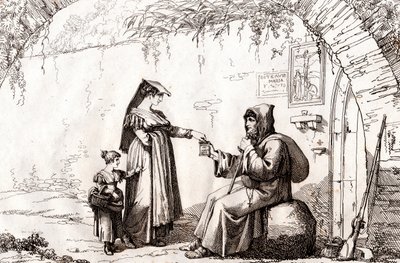 Mulher de Frascati e um eremita, gravada por Bartolomeo Pinelli (Roma de Bartolomeo Pinelli