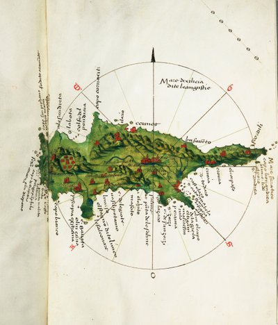 Mapa de Chipre, c.1485 (velino) de Bartolomeo da li Sonetti