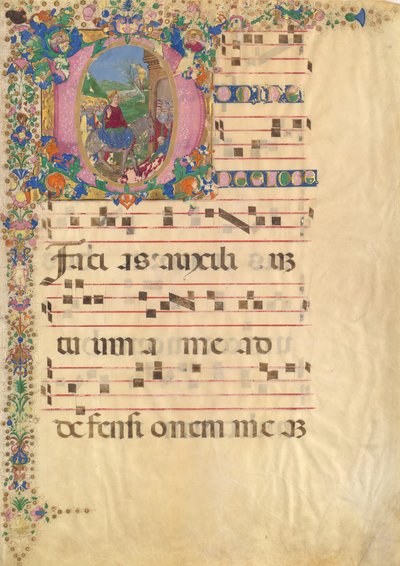 Folha Manuscrito com entrada em Jerusalém no Domingo de Ramos em inicial D..., sécs. XV-XVI. de Bartolomeo di Domenico di Guido