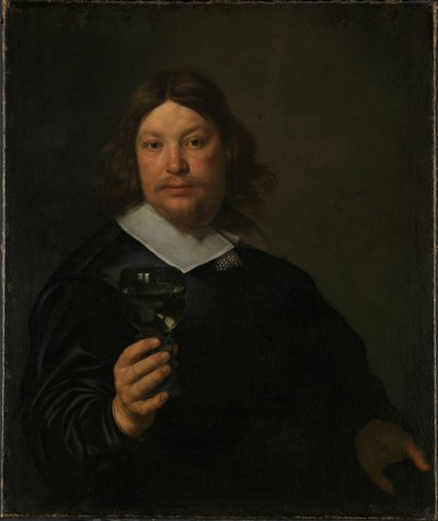 Homem segurando um copo de vinho (óleo sobre tela) de Bartolomeus van der Helst