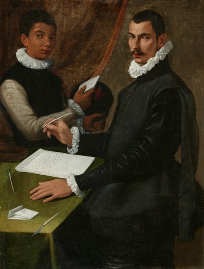 Retrato de um homem desconhecido e do seu criado de Bartolommeo (attr. to) Passerotti