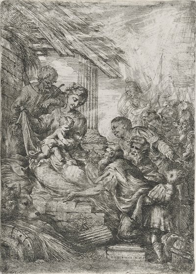 Adoração dos Reis (A Oferta dos Reis Magos), após 1657 (gravura em papel deitado) de Bartolommeo Biscaino