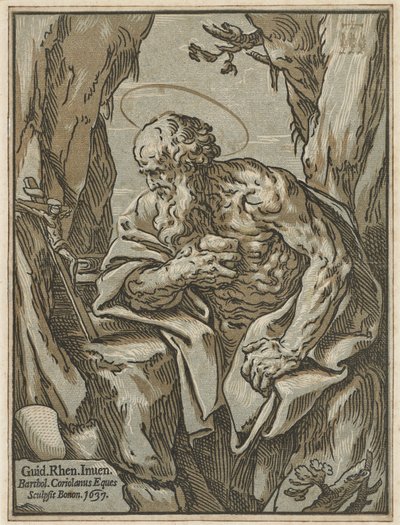 São Jerônimo, depois de Guido Reni, 1637 (xilogravura de claro-escuro a partir de três blocos sobre papel) de Bartolommeo Coriolano